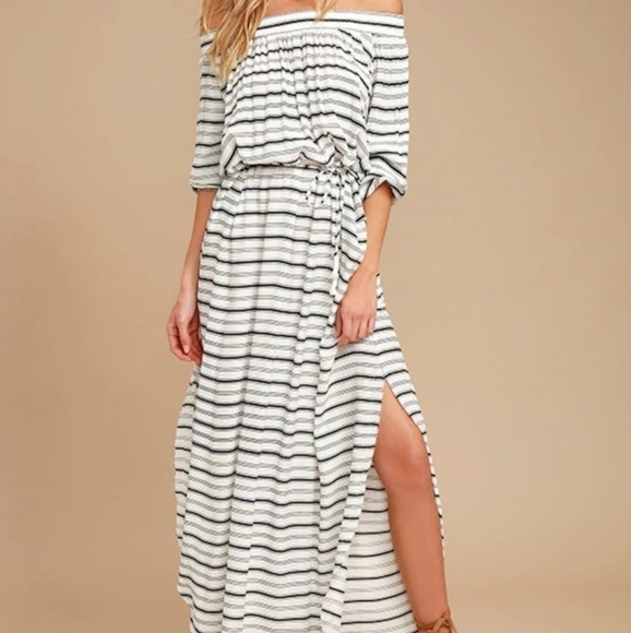 Faithfull the Brand Striped Maxi Dress in Black and White - Picture 1 of 12